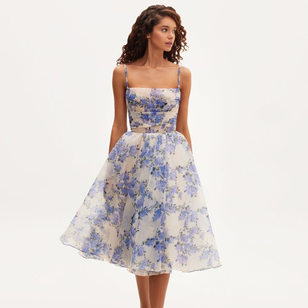 Milla Hydrangea spaghetti strap midi dress